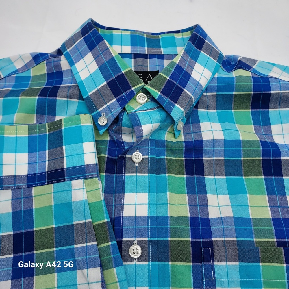 JOS A BANK Mens‎ Traveler Collection Plaid Button Down Shirt Tailored Fit Large